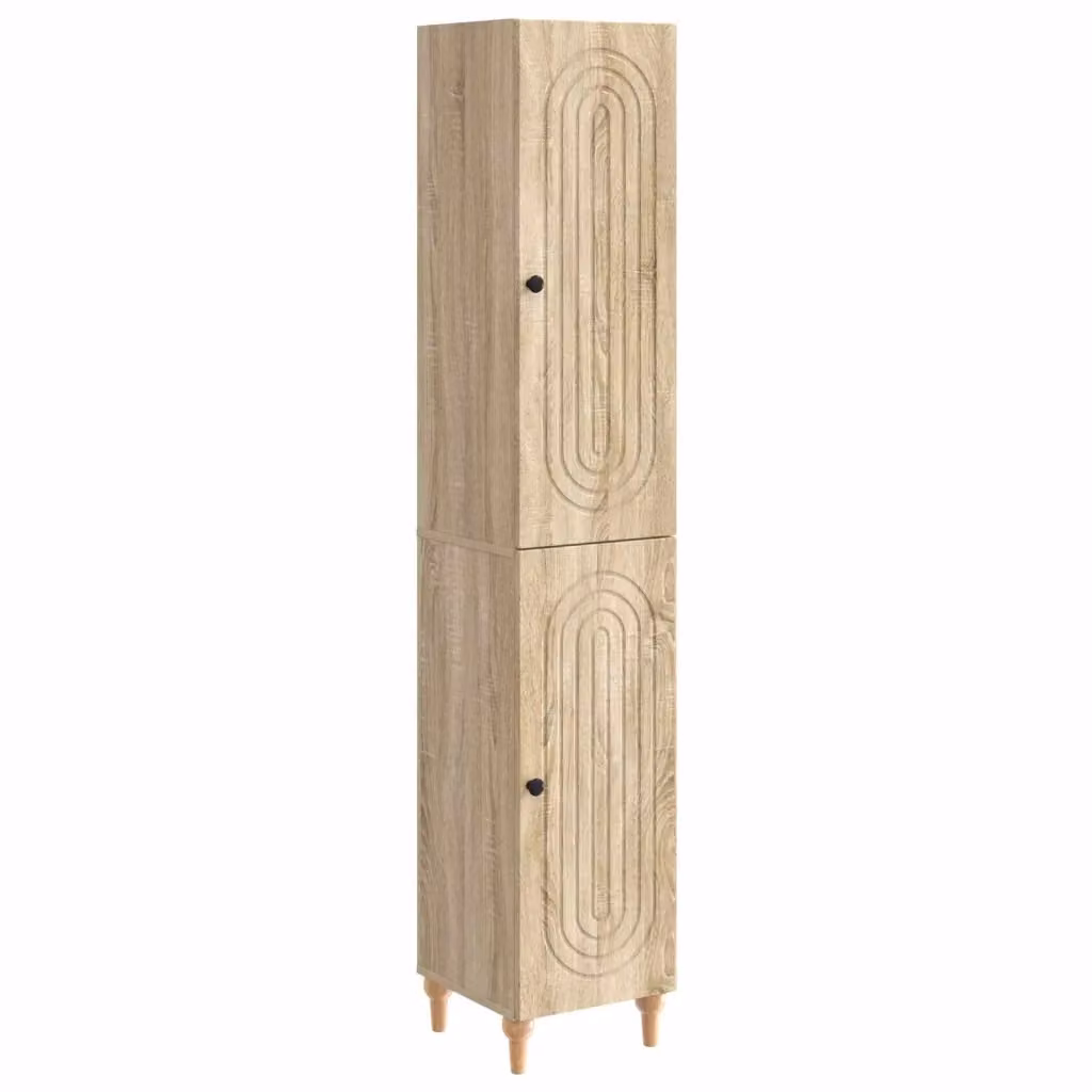 Set di 2 armadi moderni vidaXL in legno color rovere con illuminazione integrata e ante a battente, colore marrone – 2