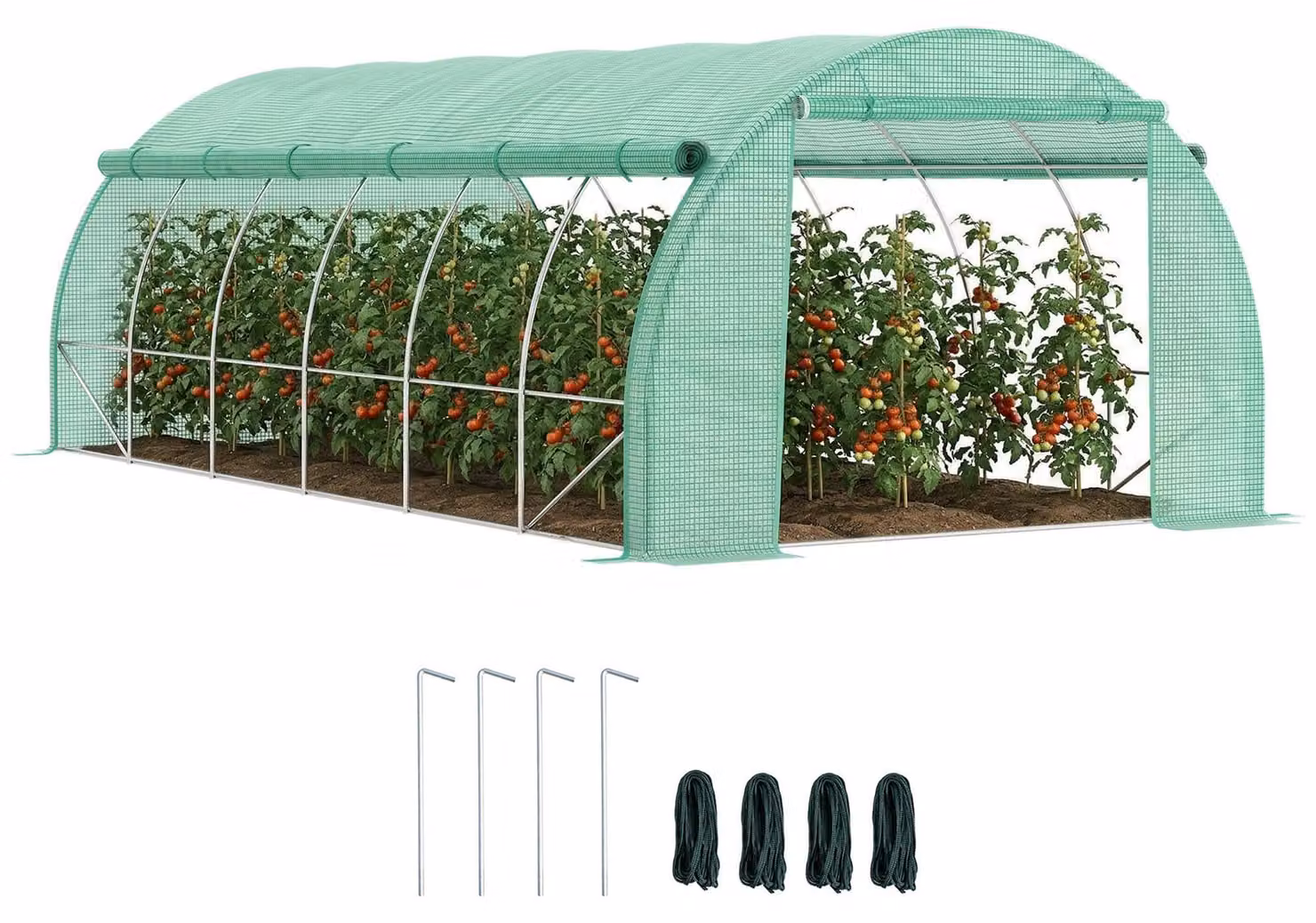 Serra in plastica Outsunny, tunnel in polietilene 6 x 3 x 2 m, copertura avvolgibile, verde