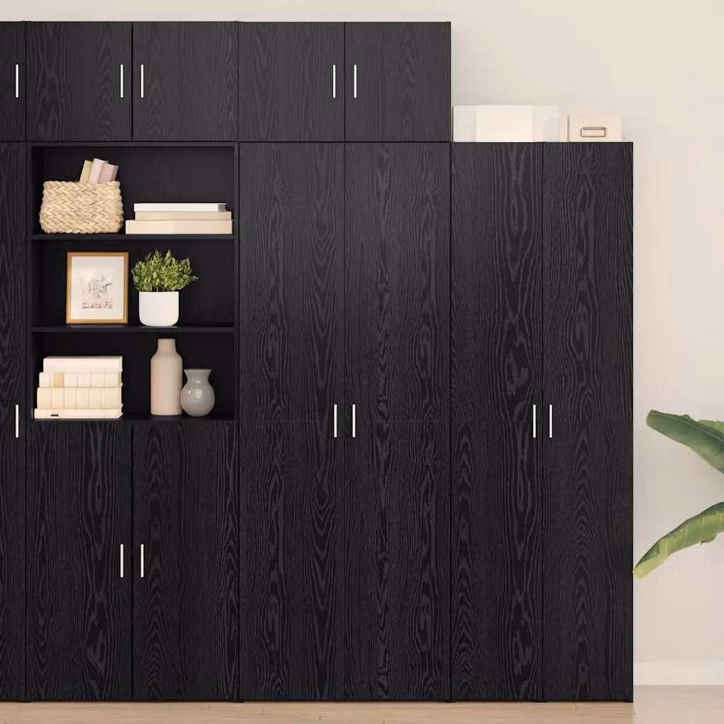 Set di 2 armadi vidaXL moderni in legno e MDF nero opaco L: 70 cm, P: 42,5 cm, H: 185 cm