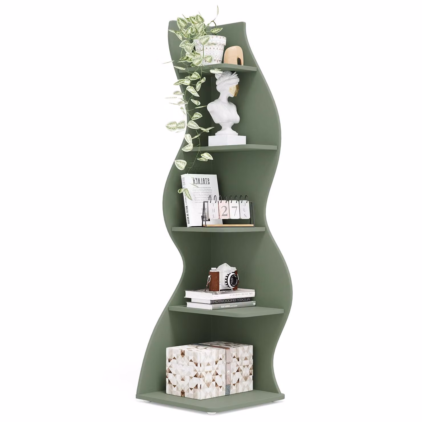 Scaffale angolare Tribesigns, 178 cm, scaffale portaoggetti, libreria, supporto per piante, 5 livelli, per casa, ufficio, soggiorno, camera da letto, balcone, verde chiaro