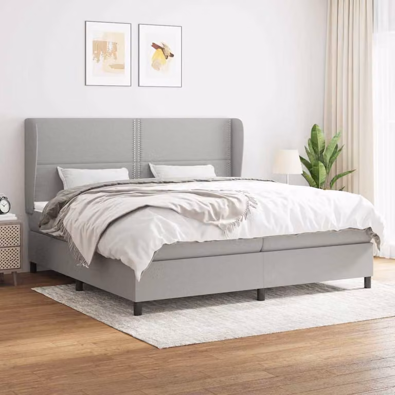 vidaXL Giroletto a Molle con Materasso Ibrido in Tessuto Grigio e Bianco L/P/H: 200 x 200 x 25 cm