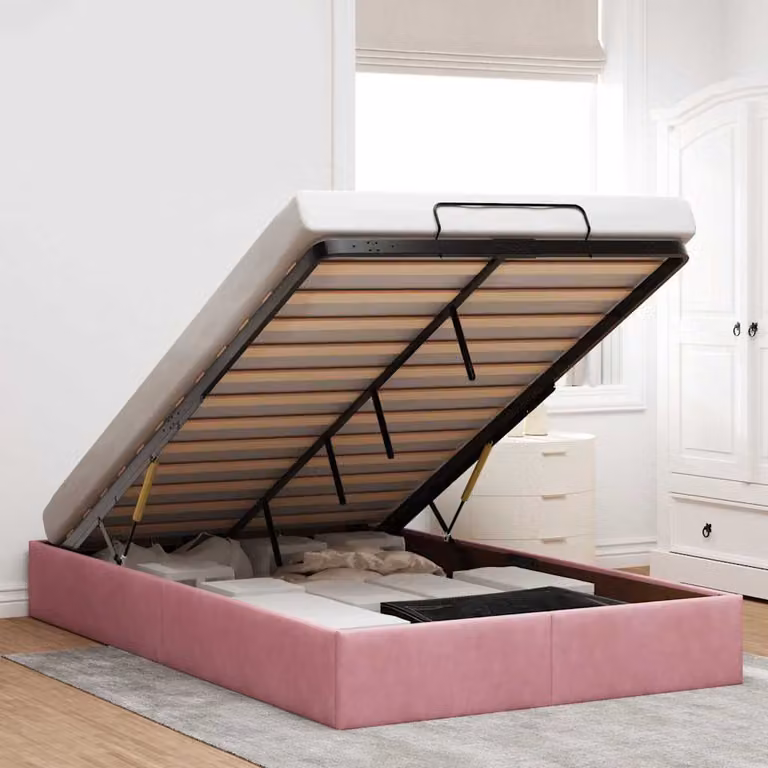 Struttura Letto con Contenitore a Sollevamento vidaXL in Velluto Rosa, L 120 x P 200 cm