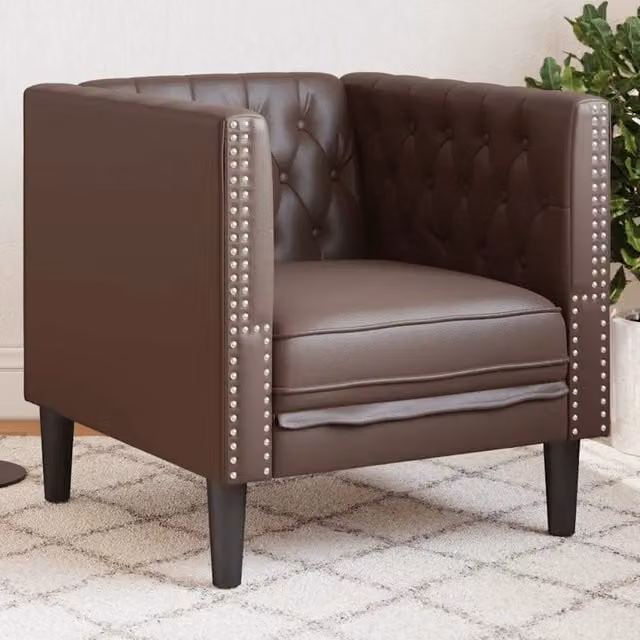 Poltrona Chesterfield vidaXL in similpelle marrone con braccioli