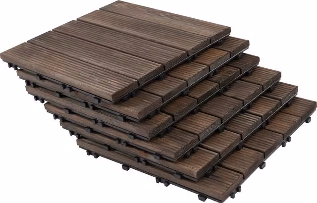 Set di 27 piastrelle per esterni in legno Outsunny con montaggio a incastro, L/P/H: 30 x 30 x 2,5 cm, disponibili in nero o marrone