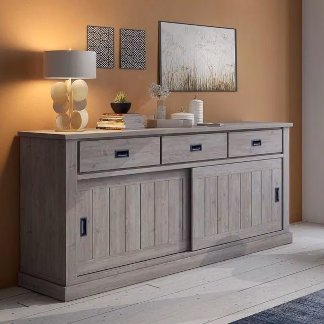 Madia Malonno DMORA con 2 ripiani, Grigio Rovere Grigio, L: 220 cm, P: 50 cm, H: 95 cm