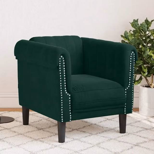 Poltrona moderna vidaXL in velluto verde con struttura in legno massiccio e braccioli – 1