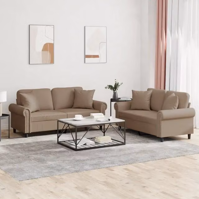 Set di 2 divani moderni vidaXL in similpelle beige con cuscini inclusi – 1