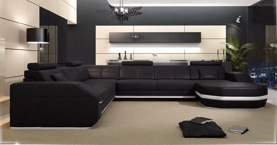 Ecksofa Ledersofa Big xxl U-Form Wohnlandschaft Sofa Couch Garnitur Eckgarnitur