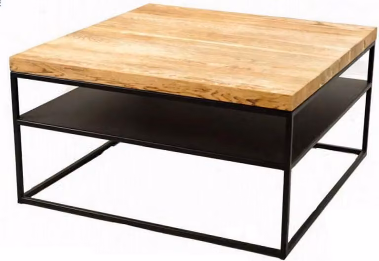 Tavolino Casa Padrino colori naturali / nero 80 x 80 x h. 40 cm - Tavolo da soggiorno moderno con piano in legno massiccio - Mobili da soggiorno