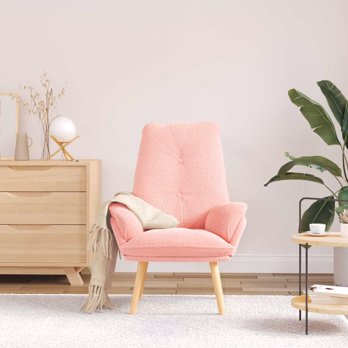 Poltrona relax moderna vidaXL in tessuto rosa con braccioli e struttura in legno, L: 69 cm, P: 74 cm, H: 93 cm