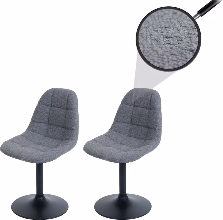 set di 2 sedie da pranzo HWC-A60, sedia da cucina girevole, acciaio Tessuto /tessuto bouclé (450g/m²) ~ grigio scuro
