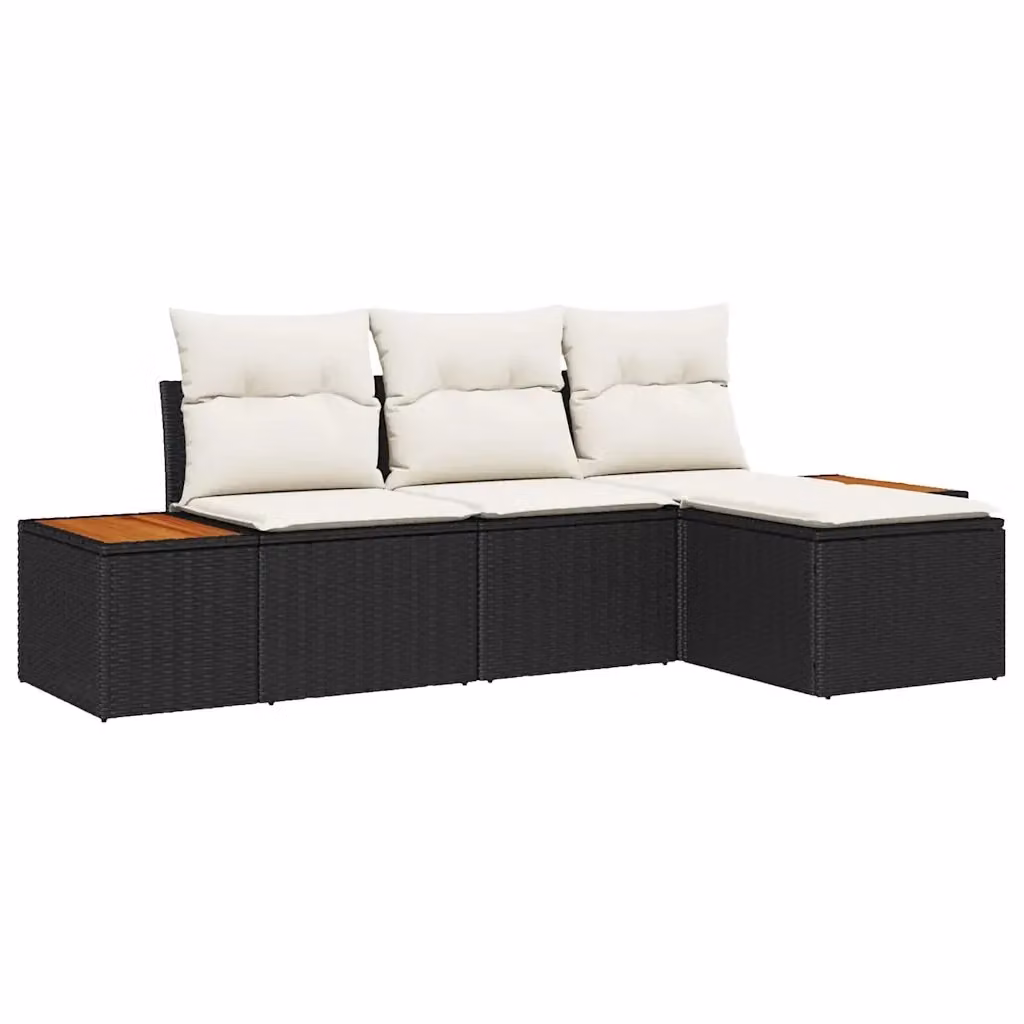 Set Divano da Giardino vidaXL 4 pz a forma di U con Cuscini Nero e Beige – 2