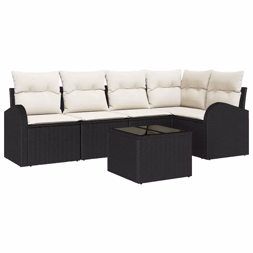 Set Divano da Giardino vidaXL 6 Pezzi a Forma di L con Tavolino, Nero e Bianco – 2