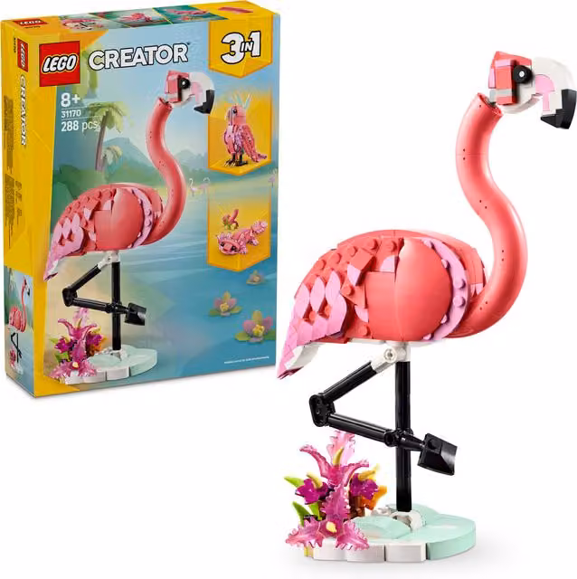 Lego Creator 3 in 1 Fenicottero rosa set creativo di animali e natura