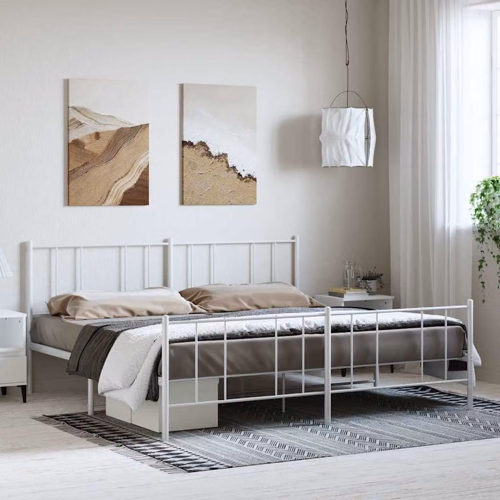 vidaXL Giroletto con Testiera e Pediera in Metallo Bianco L: 198 cm, P: 207 cm, H: 90 cm