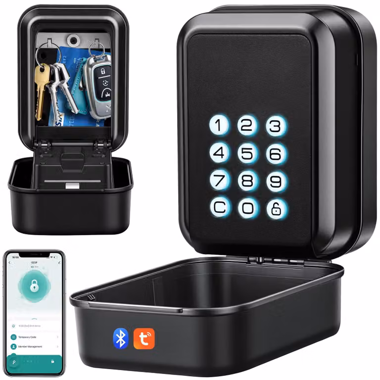 Cassetta portachiavi intelligente, da montare a parete, con codice numerico o connessione Bluetooth