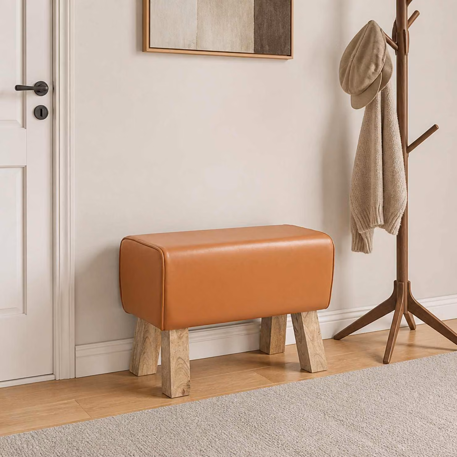 Panca moderna vidaXL in pelle marrone e legno di mango L 60 x P 30 x H 45 cm