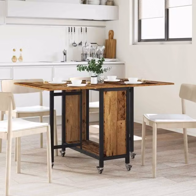 Tavolo da pranzo rettangolare pieghevole vidaXL in legno marrone con ruote L: 130 cm, P: 80 cm, H: 76,5 cm