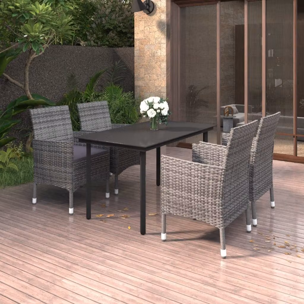 The Living Store Set da pranzo da giardino da 5 pezzi con cuscini in poly rattan e vetro