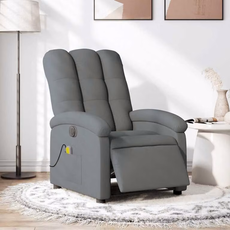 Poltrona massaggiante - Poltrona massaggiante elettrica - Poltrona reclinabile con TV - Poltrona con funzione di illuminazione - Tessuto grigio scuro