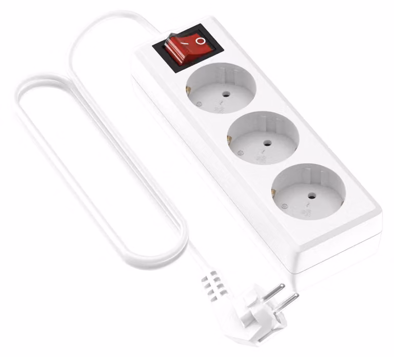 Ciabatta multipresa con 3 prese, interruttore, lunghezza 5 metri, colore bianco, potenza massima 3680 W