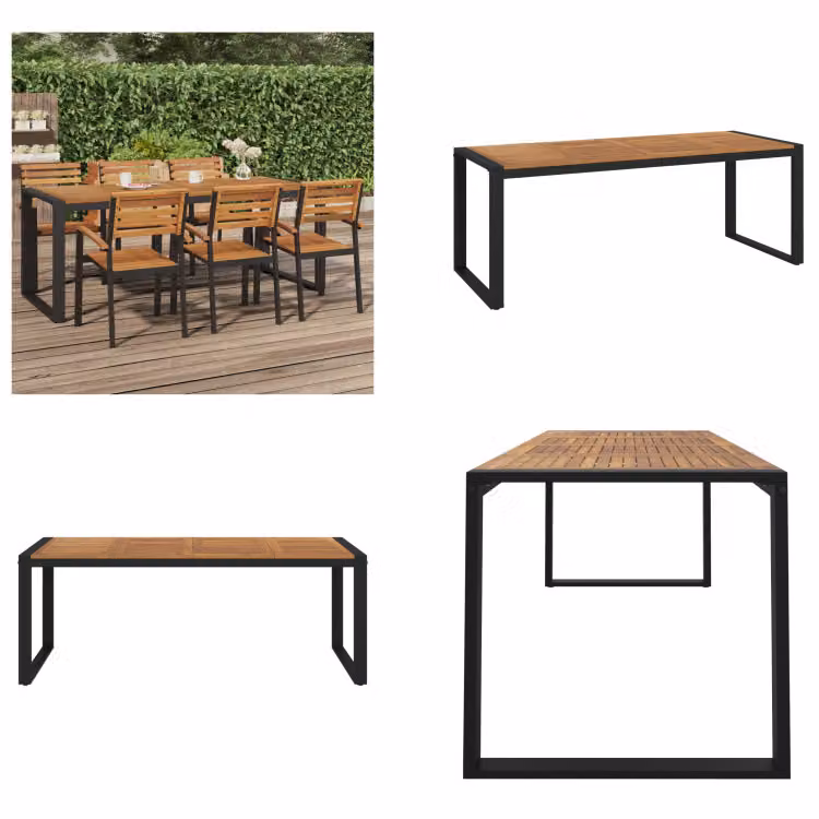 vidaXL Tavolo da giardino con struttura a U 200x90x75 cm in legno massiccio di acacia - Tavolo da giardino - Tavoli da giardino - Tavolo da esterno - Tavolo da patio
