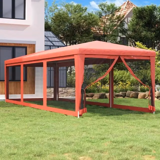 Tenda Gazebo per Feste Rossa con Pareti Laterali in Rete L: 9 m, P: 3 m