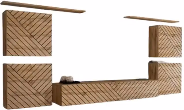 Set mobile soggiorno SWITCH IV Meublorama in Rovere Wotan con finiture fresate e design moderno, colore marrone