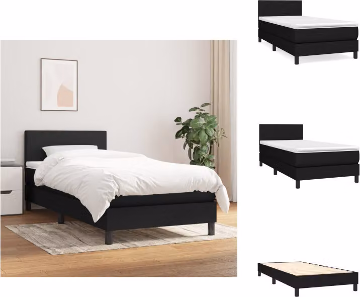 vidaXL Letto a molle con materasso nero 100x200 cm in tessuto - Letti e strutture letto