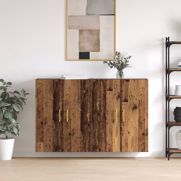 Set di 2 Mobiletti a muro vidaXL in legno effetto legno vecchio marrone L: 69,5 cm, P: 34 cm, H: 90 cm