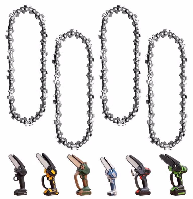 4 catene per motosega, lunghezza 10 cm, 28 maglie di trasmissione, passo 1/4"