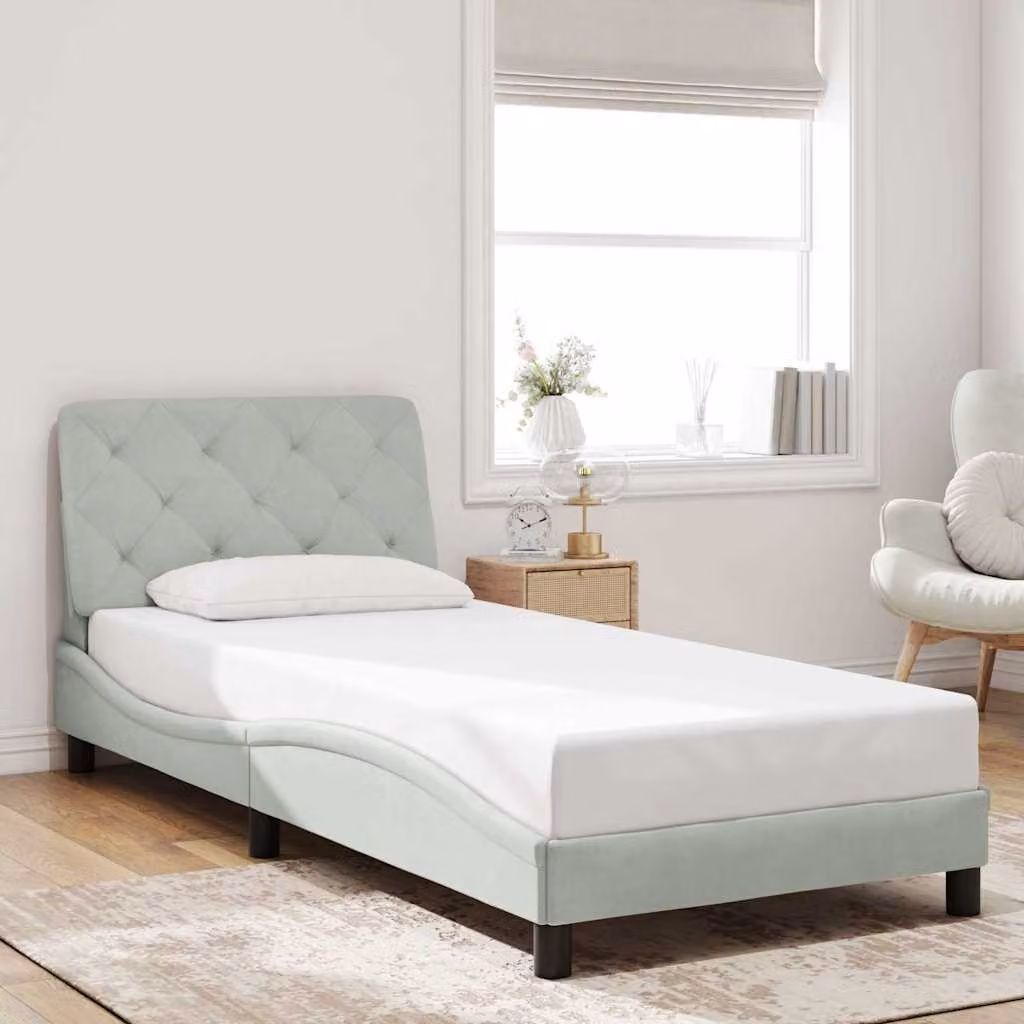 vidaXL Giroletto senza Materasso in Velluto Grigio Chiaro L/P/H: 90 x 200 cm