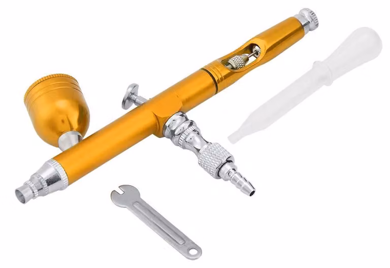 Pistole per aerografo a doppia azione, ugello da 0,3 mm, alimentazione a gravità, colore giallo