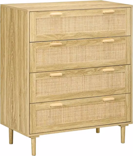 Cassettiera 4 cassetti 90 x 45 x 108.5 cm ampio spazio scandinavo antiribaltamento in truciolato naturale 21_0001591