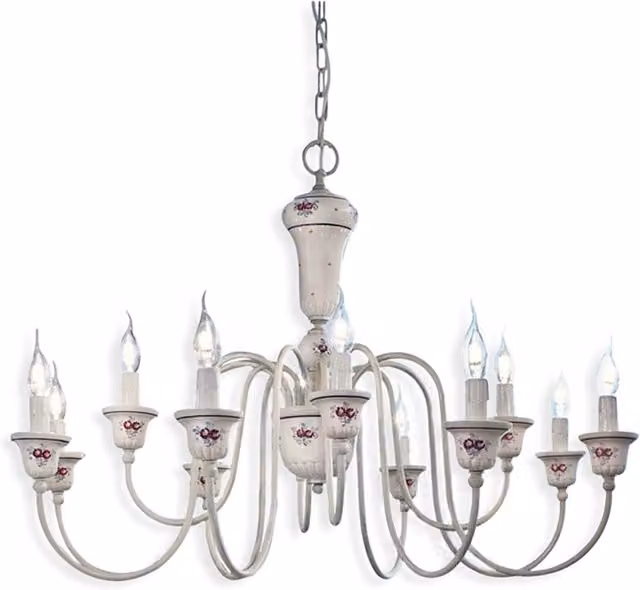 Lampadario Classico Sanremo Ferroluce in Metallo e Ceramica Bianco e Argento con 12 Luci E14