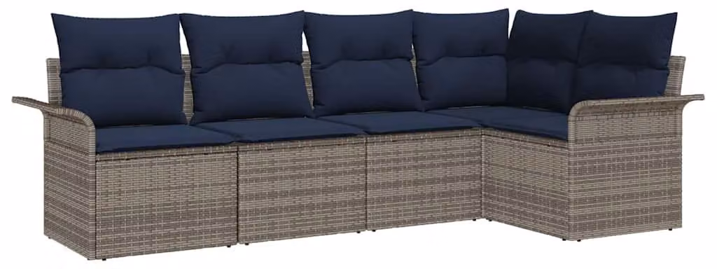 Set Divano da Giardino con cuscino 5 pcs Grigio polyrattan