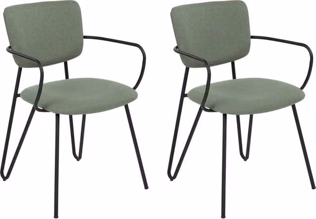 Set di 2 sedie da pranzo BELIANI moderne con schienale curvo, rivestimento in tessuto verde scuro e gambe in metallo nero – 1