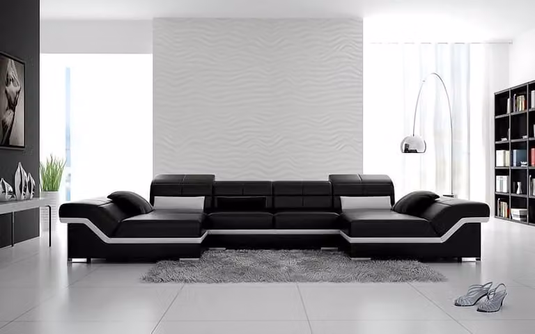 Ecksofa Sofa Couch Polster Wohnlandschaft Leder Ecke Garnitur U-Form Schwarze