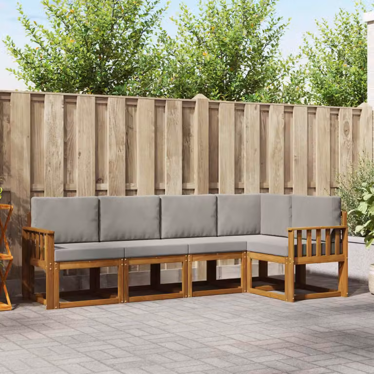 Set di divani da esterno vidaXL a forma di L in legno di acacia con cuscini, Grigio e Marrone