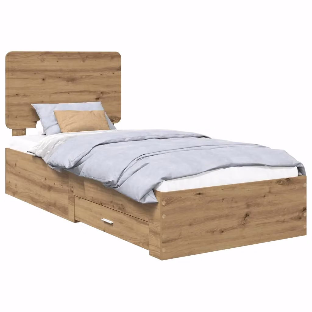 Struttura letto moderno vidaXL con cassetto in legno color rovere L 200 x P 90 x H 30 cm – 2
