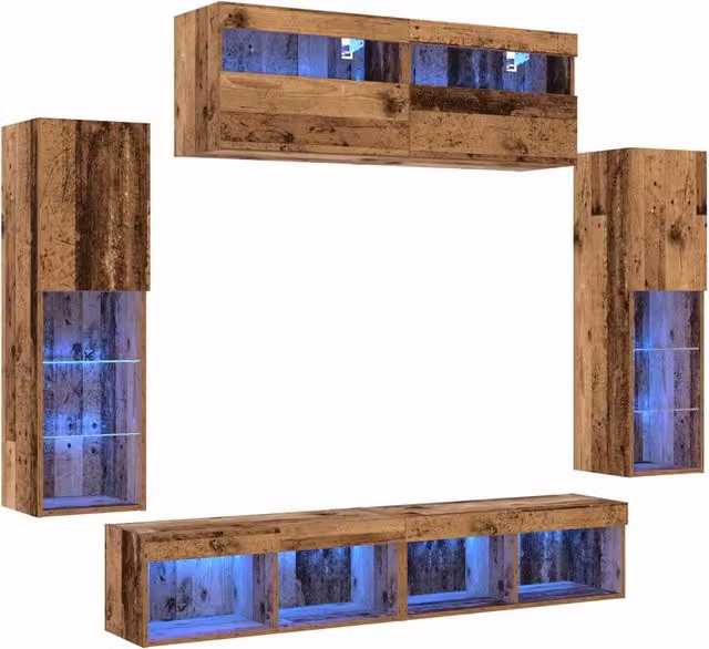 Set mobile TV 6 pz | Armadietto TV | Mobile Porta TV Legno vecchio Legno multistrato