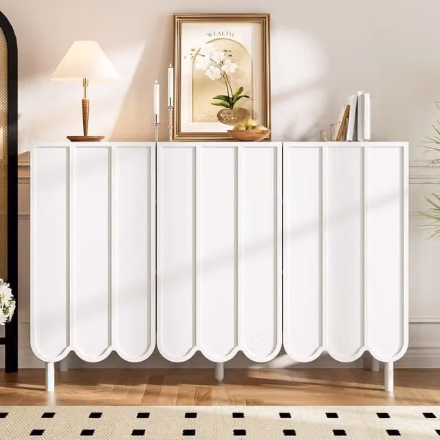 Sideboard moderno Zephmum con ante a onda bianco L/P/H: 120 x 35 x 80 cm