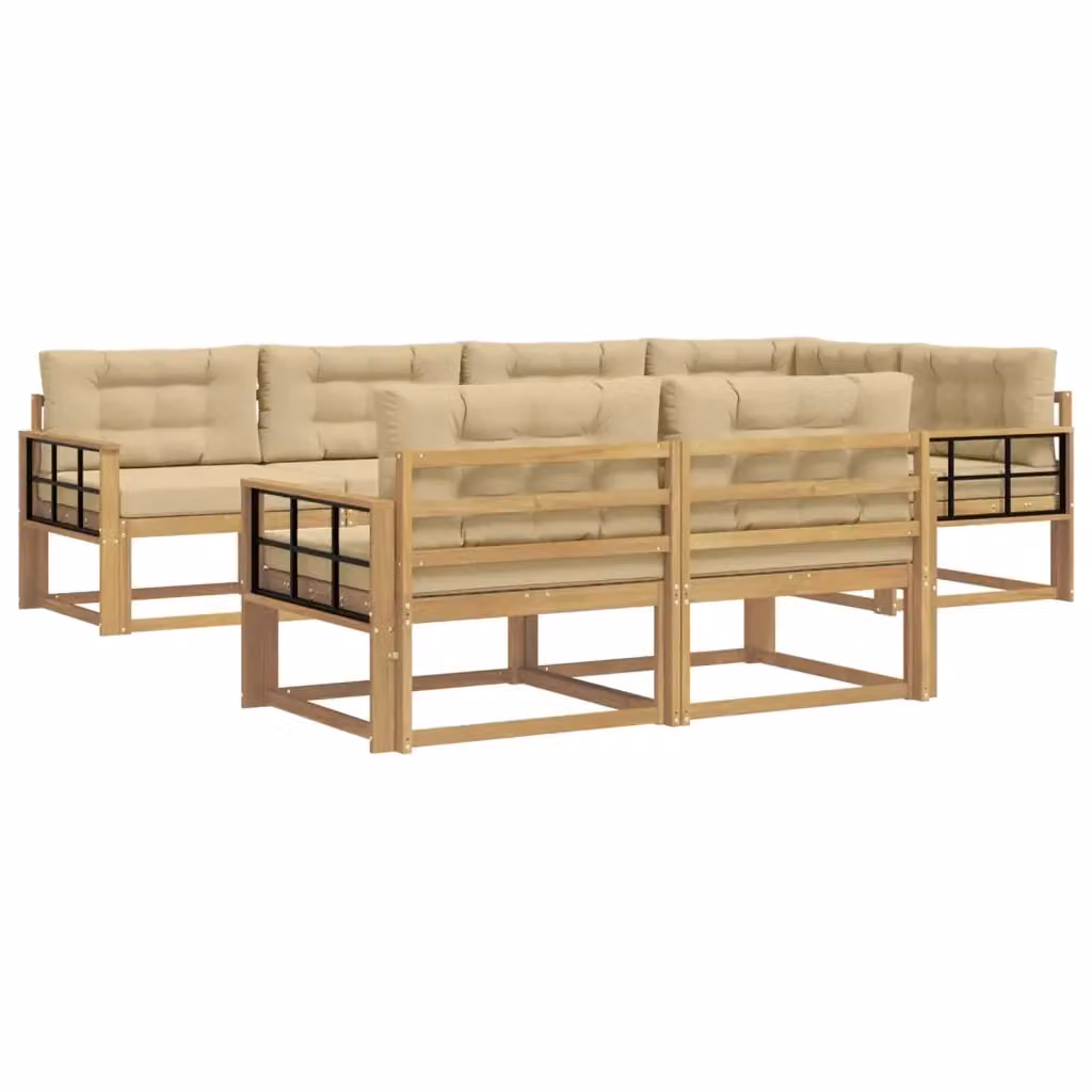 Set di divani da esterno a L vidaXL in legno di acacia con cuscini, Bianco, Beige e Marrone – 2