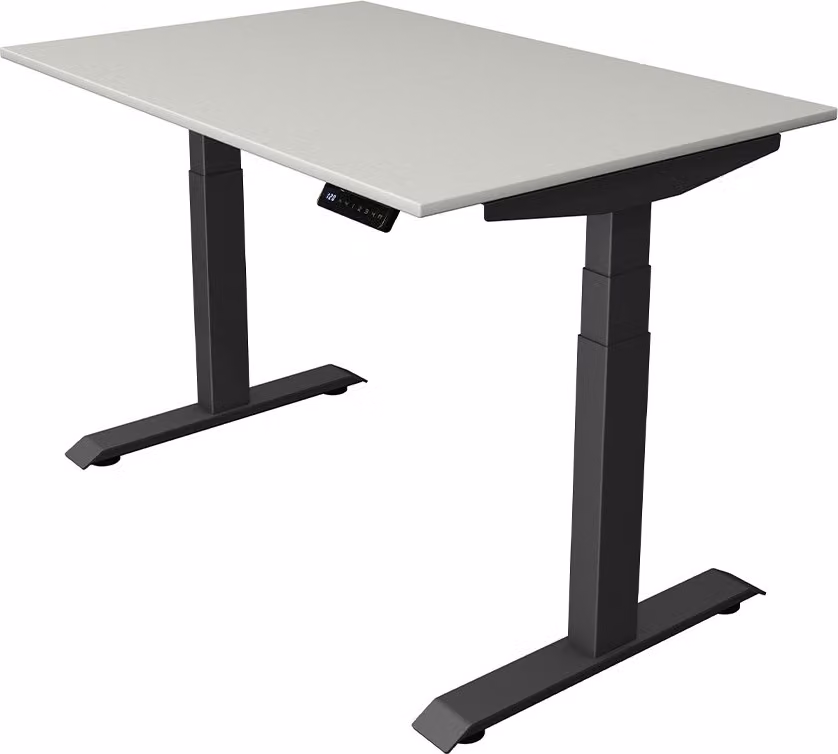 Scrivania Kerkmann Move 4 regolabile in altezza elettricamente, grigio chiaro, rettangolare, con base a T grigia, 120,0 x 80,0 cm