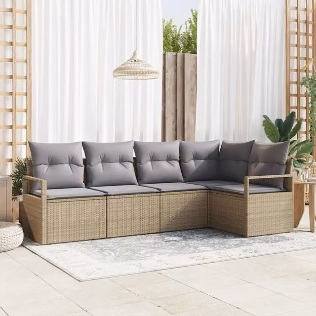 Set di divani 5 pz Beige polyrattan 3346380