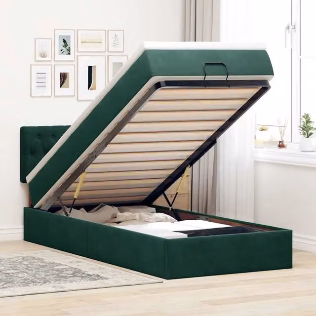 Pouf Letto con Materasso vidaXL in Velluto Verde con LED e Porta USB L 200 cm x P 90 cm x H 88 cm