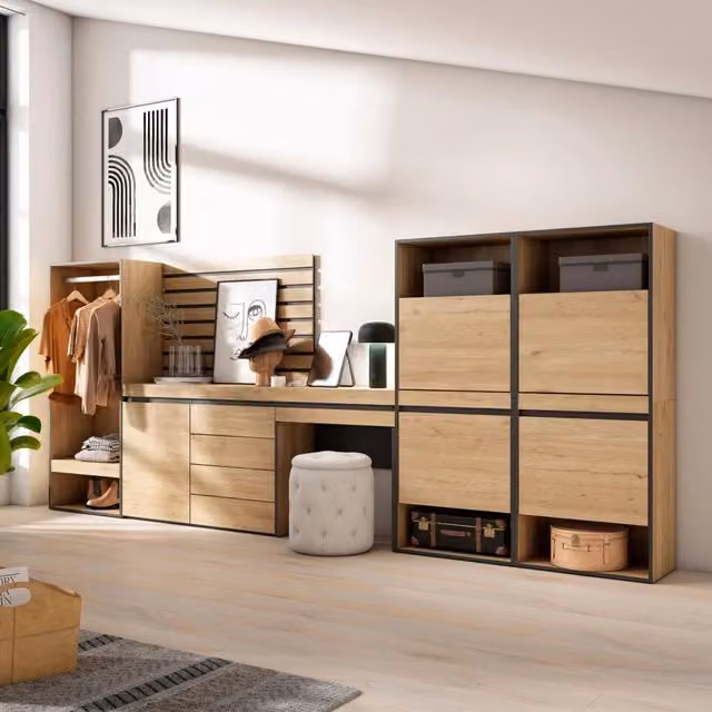Scarpiera e Armadio Aperto SKRAUT HOME in Rovere, L: 357 cm, P: 35 cm, H: 145 cm
