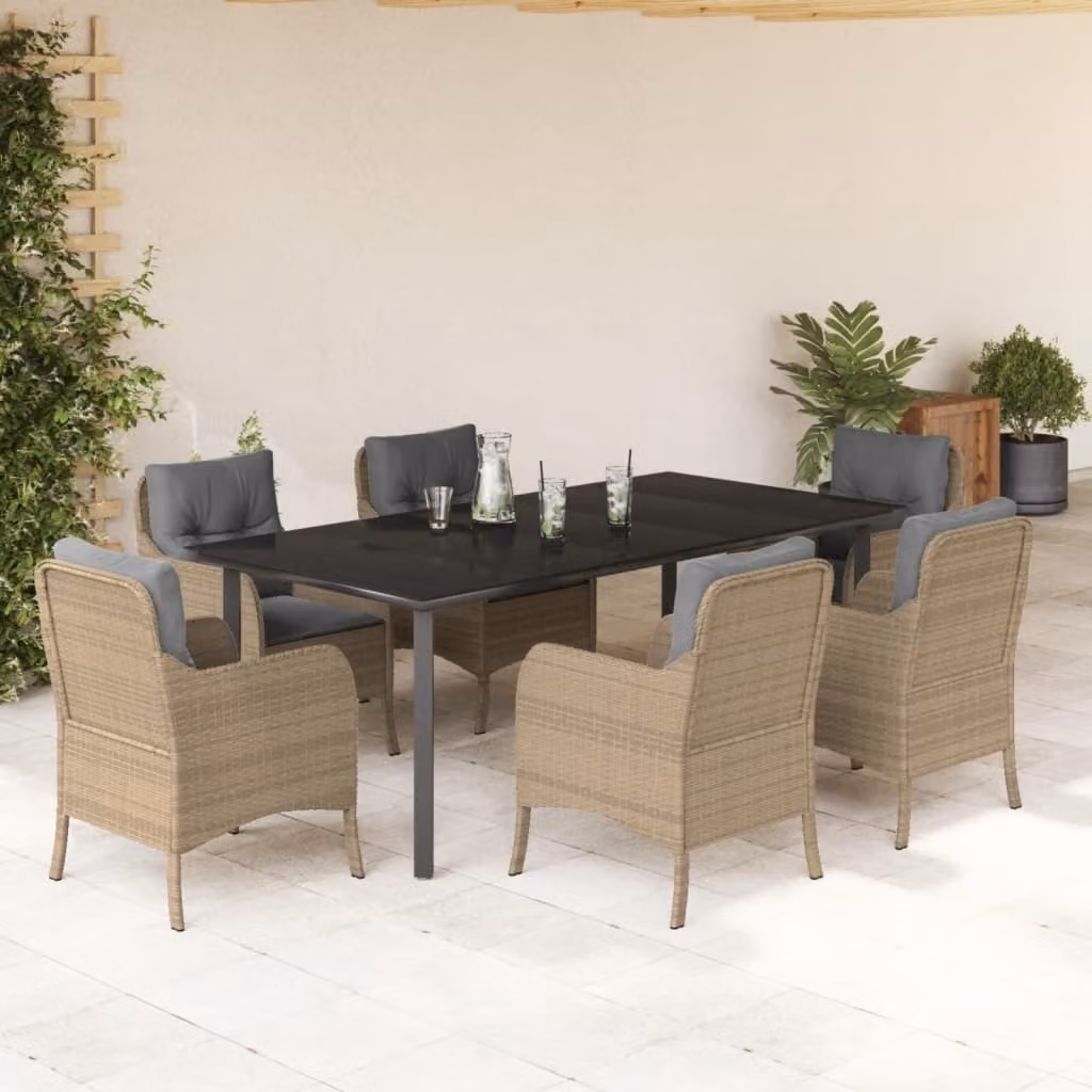 Maison Exclusive - Set da Pranzo da Giardino 7 pz con Cuscini Beige in Polyrattan