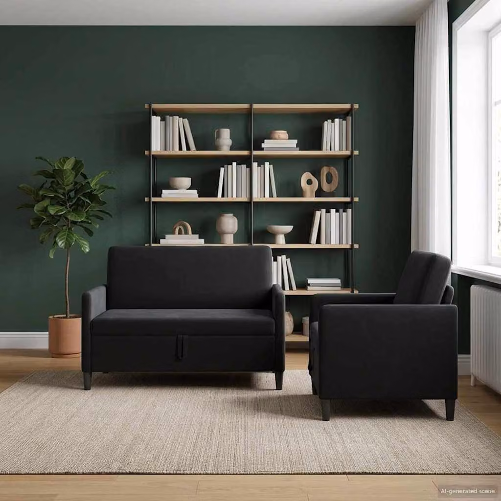 Set di 2 divani moderni vidaXL con contenitore a sollevamento, rivestimento in tessuto nero e struttura imbottita per il tuo soggiorno