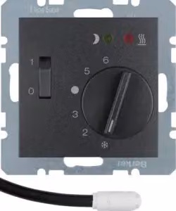 Berker 20341606 Regolatore di temperatura a pavimento con contatto NA, piastra centrale, interruttore a bilanciere, antracite, m